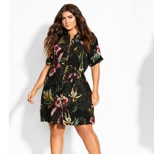 City Chic Tropical Floral Shirt Dress